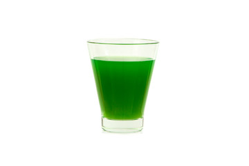 Green cocktail in a glass for martini with ice isolated on a white background. Green cocktail with martini on a white background.