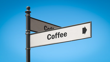 Fototapeta na wymiar Street Sign to Coffee