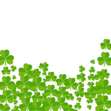 Saint Patrick day background with green leaves of trefoil clover.  Vector illustration
