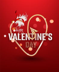 Valentine's day letters and gold heart shaped arrow. Vector illustration