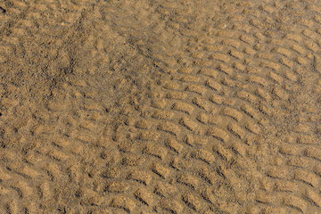 Tracks of the tires on a sand in desert