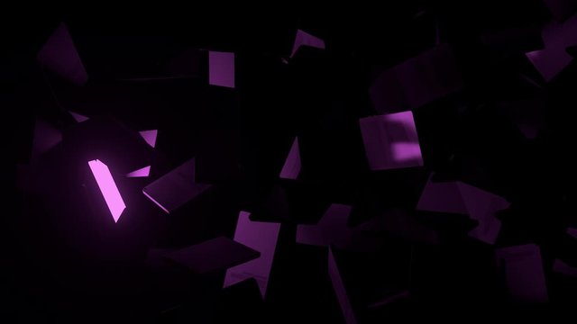 3d render dark background with abstract cell phones. Three smartphones light up their screens. Loop animation.
