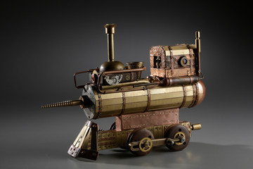 Steampunk Object Steel Train With Wooden Elements