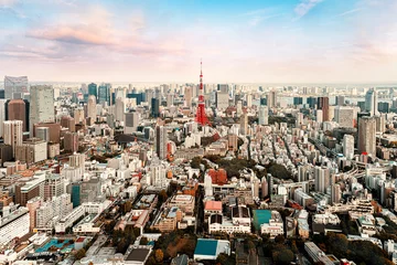 Foto op Plexiglas Stadsgezicht van Tokyo centraal bij dageraad, Japan © fenlio