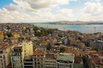 Fototapeta na wymiar A view of Istanbul from Galata Tower in Beyoglu looking towards Uskudar in the background, Galata and Karakoy in the foreground