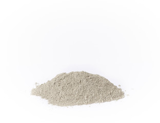 pile of gray dry Crimean fine clay on a white background