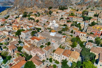 Fototapeta na wymiar Aerial view of the old town of Monemvasia in Lakonia of Peloponnese, Greece.