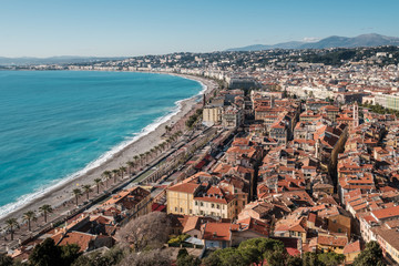 View of Nice and sea along the Promenade des Anglais