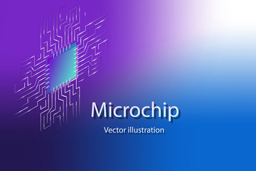 Naklejka premium Microchip processor with lights on the blue background. AI. Circuit board. Technology background. Central Computer Processors CPU concept. Motherboard digital chip. 