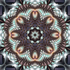 Pattern from an unusual abstract 3D figure and star in the center of the composition