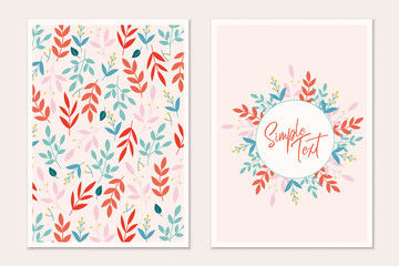 Floral card set. Botanical card mock up