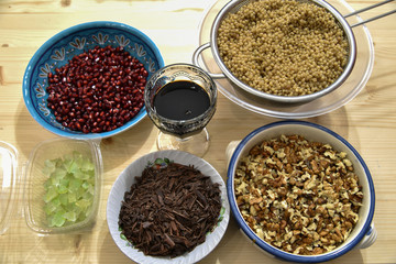 Apulian Grano Cotto Ingredients on Wooden Table