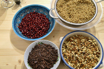Apulian Grano Cotto Ingredients on Wooden Table