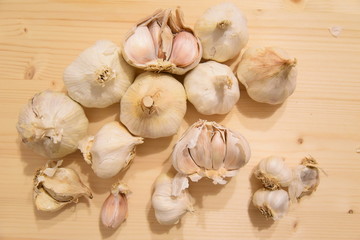 Fresh Garlic on Wooden Table