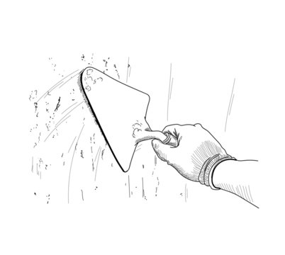 hand using trowel, black and white clip art preview