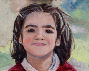 Smiling Young Girl Oil Painting Portrait Close Up
