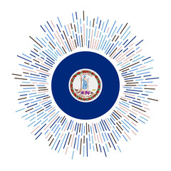 Virginia sign. US state flag with colorful rays. Radiant sunburst with Virginia flag. Vector illustration.