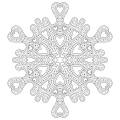 Coloring page with snowflake with editable line. 