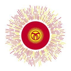 Kyrgyzstan sign. Country flag with colorful rays. Radiant sunburst with Kyrgyzstan flag. Vector illustration.