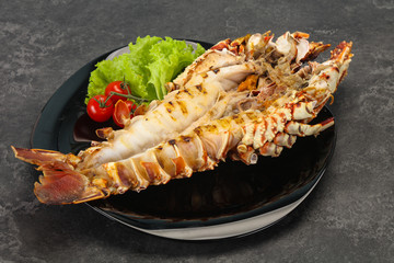 Grilled crayfish in the plate