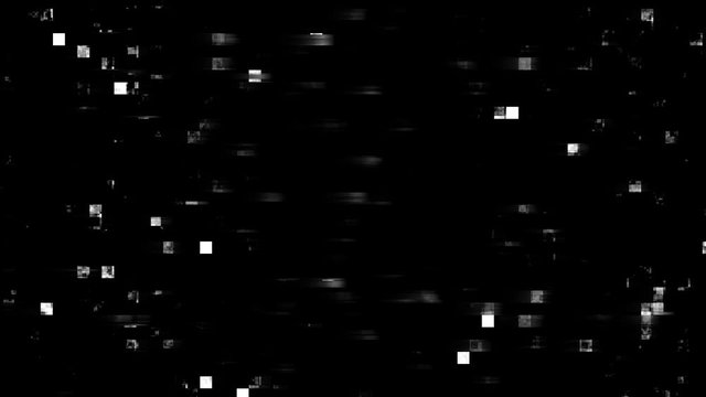 Pixel displacement map on black background. Electronic signal error.