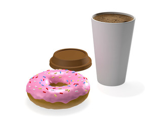 Cup of coffee with donut 3d rendering