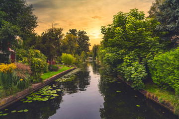 Fototapeta premium the channels of New Venice near Berlin Friedrichshagen in the evening