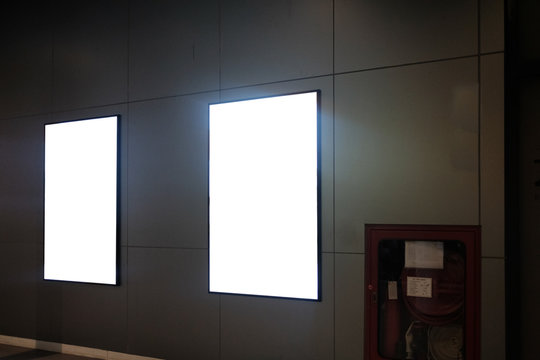 Blank Billboard Or Poster Located In Underground Hall.