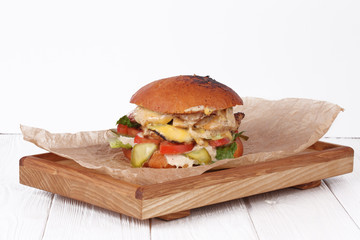 Grilled burger on a white background