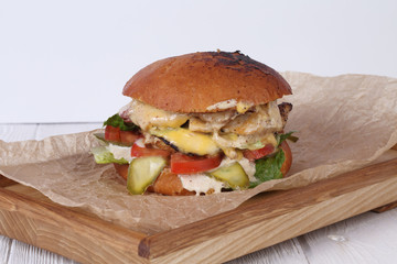 Grilled burger on a white background