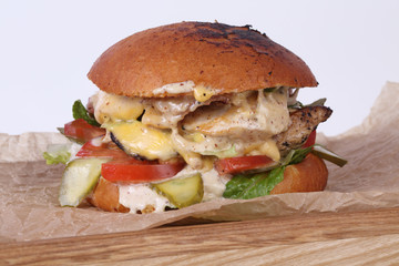 Grilled burger on a white background