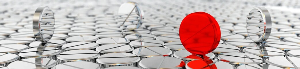 Tablet of medicines on other pills, 3D rendering.