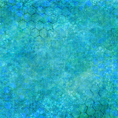 Bright Blue and Green Abstract Background with Honeycomb Designs