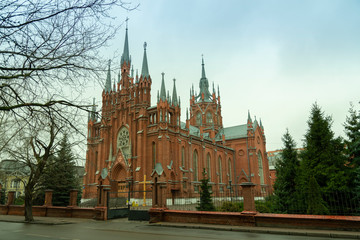 Obraz premium The Cathedral of the Immaculate Conception of the Holy Virgin Mary is a neo-Gothic Catholic Church at Moscow, Russia.