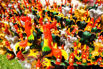 Many color of Chicken model set at the Floor