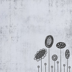 Light Gray Grunge Background with Dark Gray Doodle Flowers