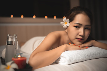 Obraz na płótnie Canvas Asians beautiful woman sleep spa and relax massage,Time of relax after tired from hard work,Thailand people
