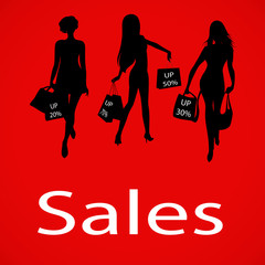 Soldes - Sales - silhouettes de femmes faisants les soldes 