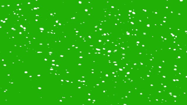 Intense falling winter snow seamless loop. Big and small isolated on green screen chroma key snowflakes slowly dropping in the wind and blizzard. Christmas, holiday and festive background 3D animation