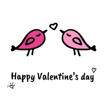 Valentine S Day Card. Bird Couple And Text Happy Valentine S Day