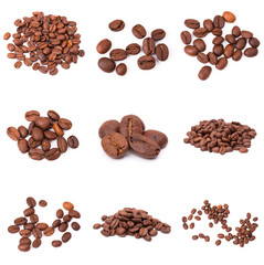 collage of Coffee beans isolated on a white background area for copy space.