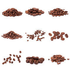 collage of Coffee beans isolated on a white background area for copy space.