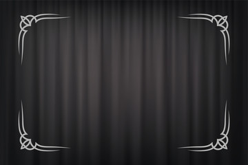 Vintage border in silent film style isolated on dark grey curtain background. Vector retro design element. - obrazy, fototapety, plakaty