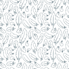 Feathers Vintage Seamless Pattern. Hand Drawn Doodles illustration