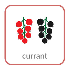 Currant icon. Red black berry, outline flat sign, isolated white background. Symbol of health nutrition, eco food fruit. Contour shape. Sweet organic dessert. Cartoon design. Vector illustration