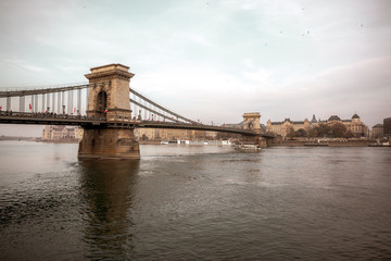 Fototapeta premium Szechenyi Chain Bridge on the Danube river in Budapest, Hungary.