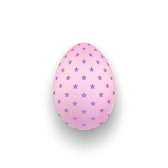 Easter egg 3D icon. Pink egg with polka dot stars isolated white background. Design template, decoration Happy Easter celebration. Holiday element. Shiny pattern. Spring symbol. Vector illustration