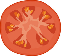 Red tomato cut in half inside cross section isolated on white background