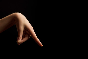 Hand Showing Sign of P Alphabet in American Sign Language (ASL), isolated on black background. Sign language