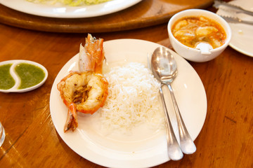 Barbecued Shrimp or Grilled Shimp with Rice.